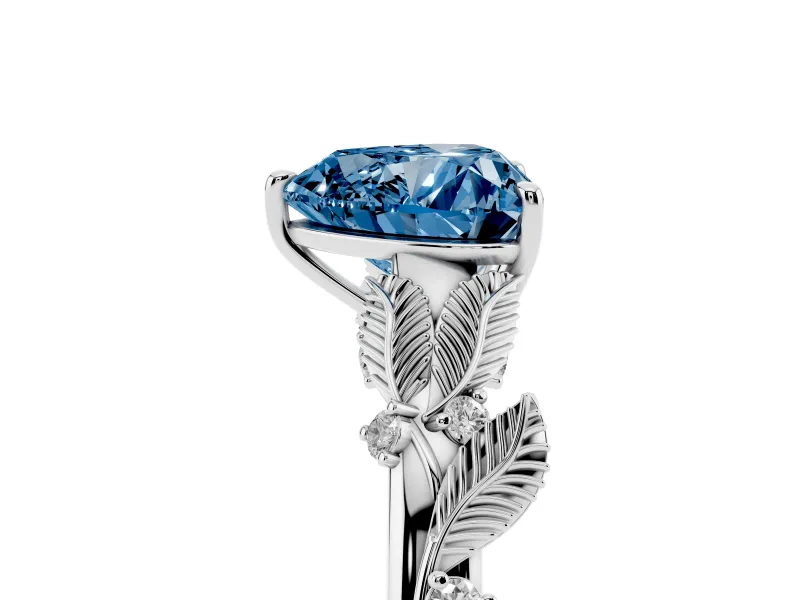 Heart-Shaped Leaf Solitaire Engagement Ring Setting for a Fancy Blue Lab-Grown Diamond | Platinum