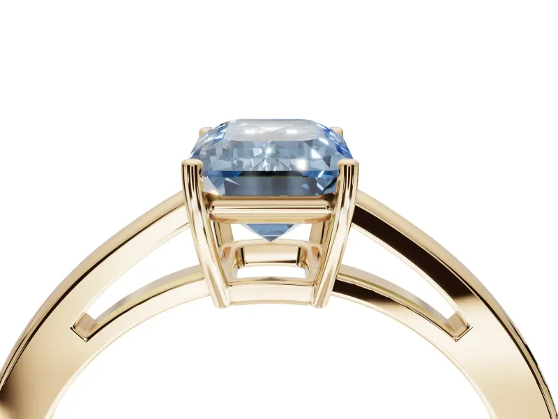 Emerald Cut Cathedral Engagement Ring Setting for a Fancy Blue Lab-Grown Diamond | Yellow Gold - Design NV-24626