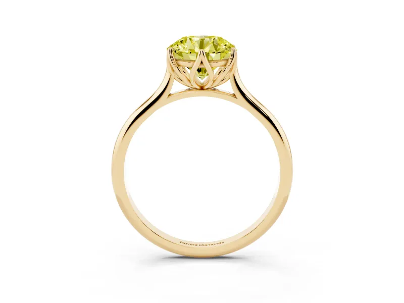 Round Cathedral Solitaire Engagement Ring Setting for a Fancy Yellow Lab-Grown Diamond | Tulip Gallery | Yellow Gold