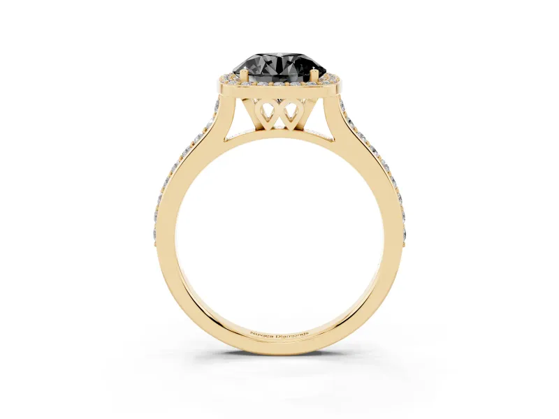 Round Pavé Halo Engagement Ring Setting for a Black Center | Yellow Gold