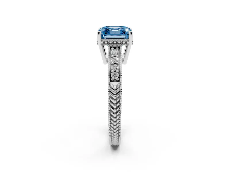 Asscher Cut Engraved Engagement Ring Setting for a Fancy Blue Lab-Grown Diamond | White Gold