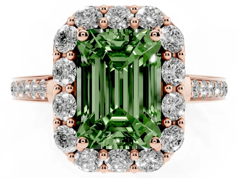Emerald Cut Floral Halo Engagement Ring Setting for a Fancy Green Lab-Grown Diamond | Large Round Accents | Rose Gold