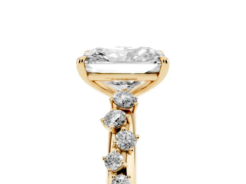 Radiant Cut Diamond Cluster Solitaire Ring Set in Yellow gold with Prong Setting