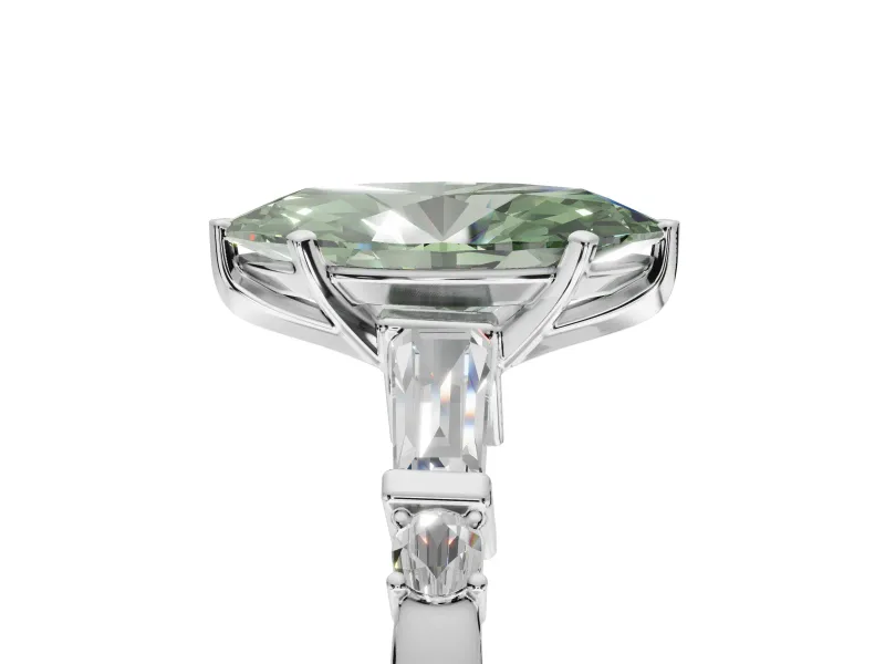 Marquise Tapered Baguette Engagement Ring Setting for a Fancy Green Lab-Grown Diamond | Platinum
