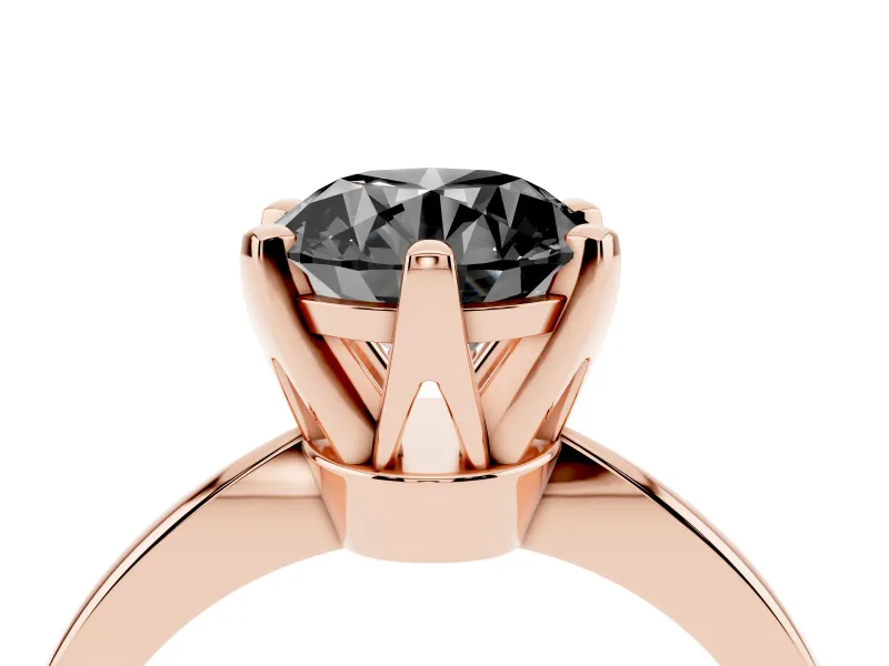 Round Tapered Solitaire Engagement Ring Setting for a Black Center | Claw Prong Head | Rose Gold