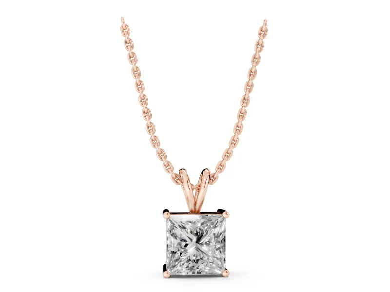 Princess Cut Lab-Grown Diamond Solitaire Pendant | Split Bail | Rose Gold