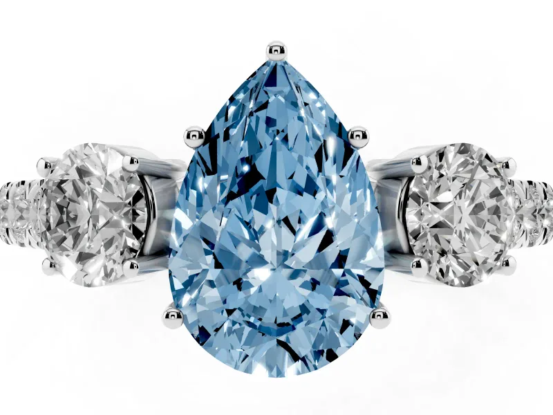 Pear-Shaped Three Stone Engagement Ring Setting for a Fancy Blue Lab-Grown Diamond | Pave Shoulders | Sterling Silver