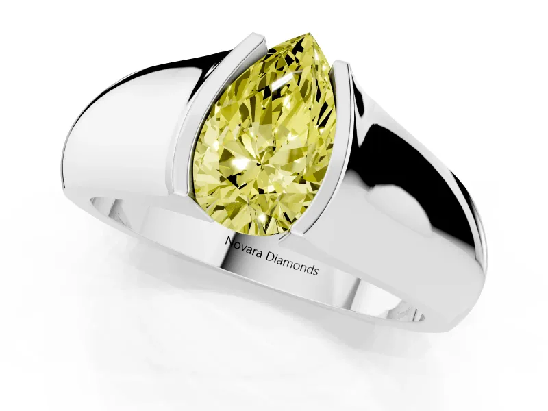 Pear-Shaped Half Bezel Solitaire Engagement Ring Setting for a Fancy Yellow Lab-Grown Diamond | Wide Band | Platinum