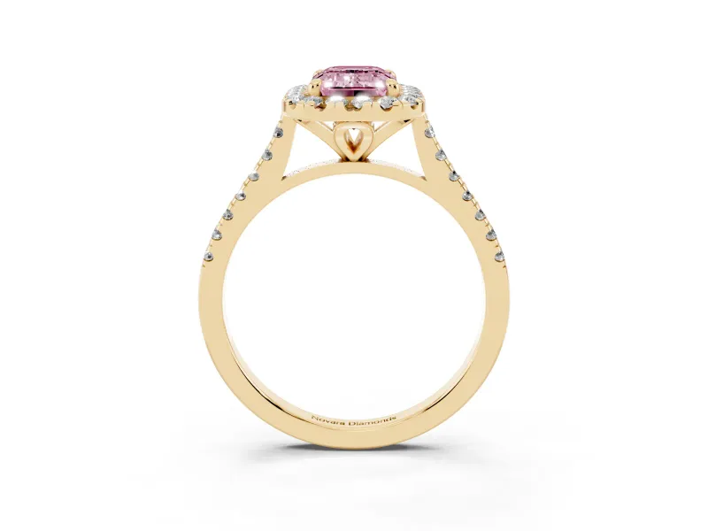 Emerald Cut Halo Engagement Ring Setting for a Fancy Pink Lab-Grown Diamond | Tapered Band | Yellow Gold