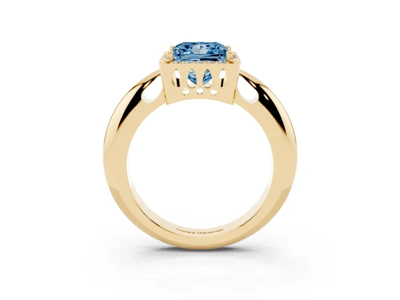 Princess Cut Halo Engagement Ring Setting for a Fancy Blue Lab-Grown Diamond | Plain Tapered Band | Yellow Gold