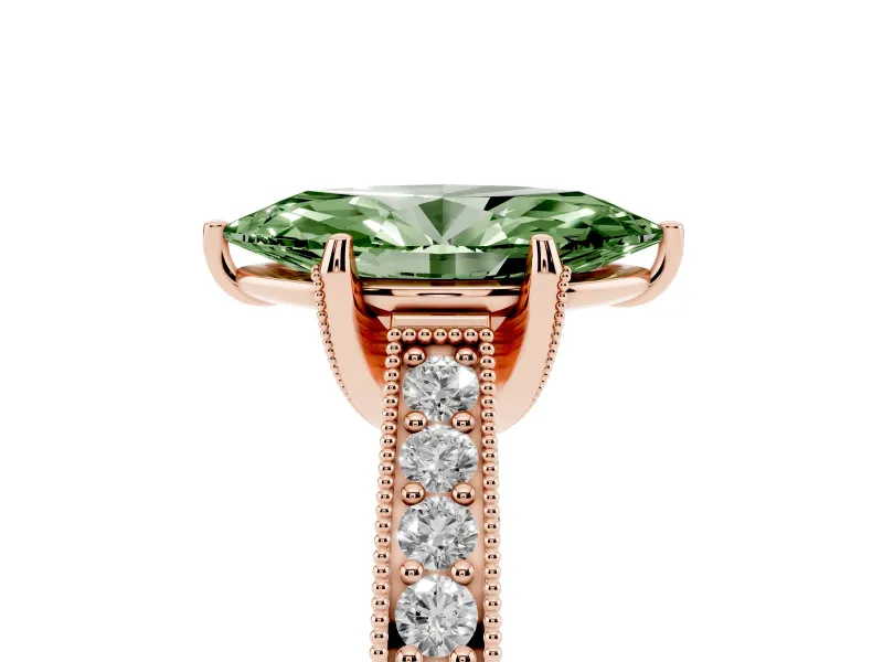 Marquise Hidden Halo Engagement Ring Setting for a Fancy Green Lab-Grown Diamond | Milgrain Pave | Rose Gold
