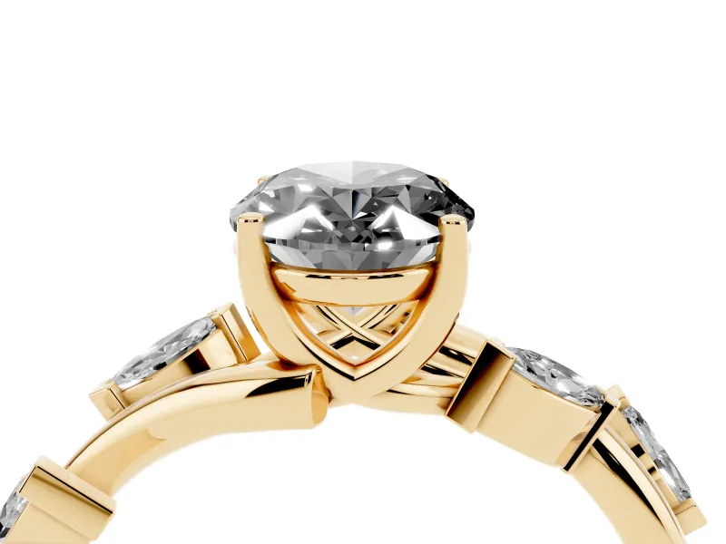 Fancy Black Oval Cut Diamond Solitaire Ring Set in Yellow gold with Twisted Marquise Accent Band