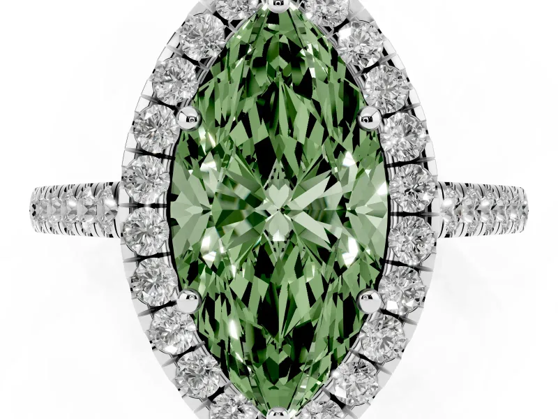 Marquise Halo Engagement Ring Setting for a Fancy Green Lab-Grown Diamond | Pave Shoulders | Platinum
