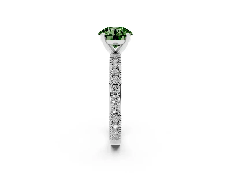 Round Vintage Pavé Engagement Ring Setting for a Fancy Green Lab-Grown Diamond | Sterling Silver