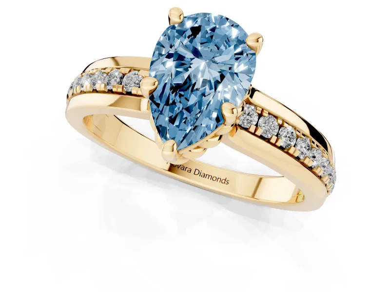 Pear-Shaped Channel Set Engagement Ring Setting for a Fancy Blue Lab-Grown Diamond | Rope Collar | Yellow Gold