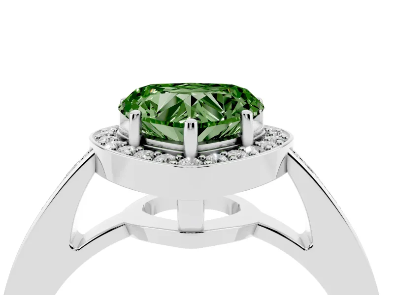 Heart-Shaped Framed Halo Engagement Ring Setting for a Fancy Green Lab-Grown Diamond | Platinum