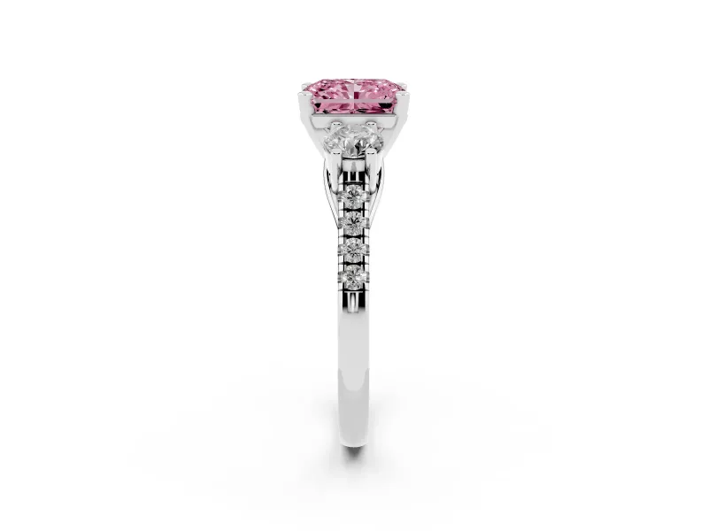 Radiant Cut Three-Stone Engagement Ring Setting for a Fancy Pink Lab-Grown Diamond | White Gold