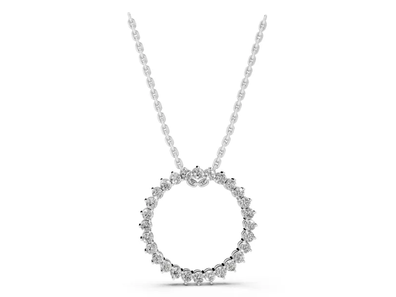 Round Lab-Grown Diamond Open Circle Pendant Necklace | Individual Prong Heads | White Gold