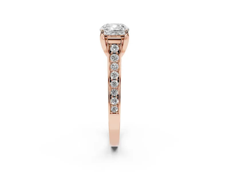 Cushion Cut Graduated Pavé Solitaire Engagement Ring Setting | Wide Pavé Row Band | Rose Gold