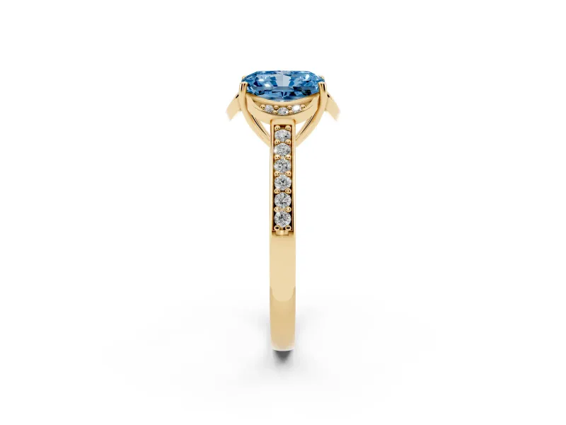 Radiant Cut Floral Pavé Engagement Ring Setting for a Fancy Blue Lab-Grown Diamond | Yellow Gold