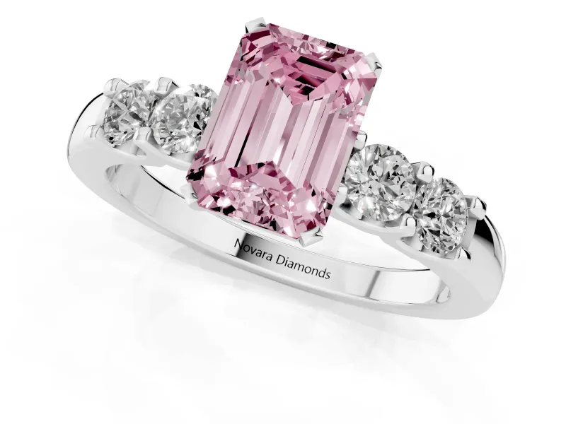 Emerald Cut Five Stone Engagement Ring Setting for a Fancy Pink Lab-Grown Diamond | Platinum