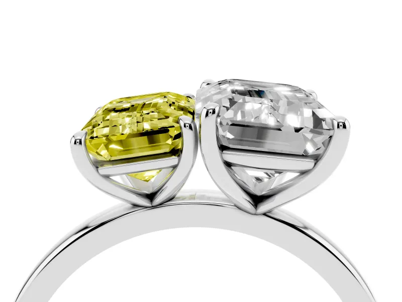 Fancy Yellow Emerald Cut and Emerald Cut Toi Moi Ring Set in White gold with Prong Setting