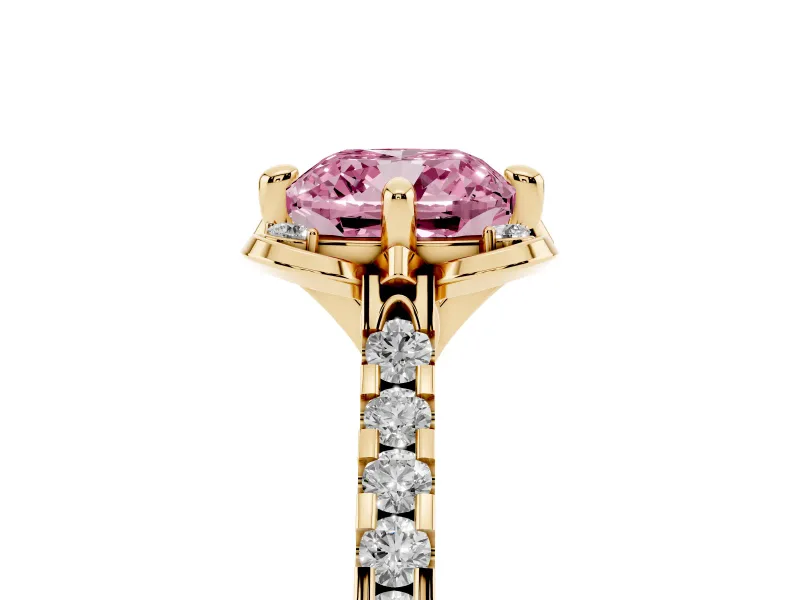 Cushion Cut Floral Petal Engagement Ring Setting for a Fancy Pink Lab-Grown Diamond | Petal Accents | Yellow Gold