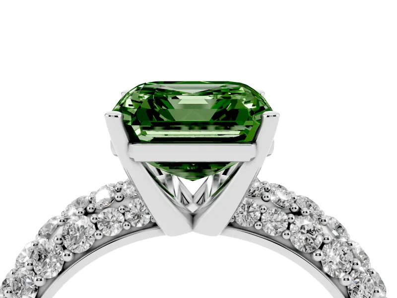Asscher Cut Close Set Pave Engagement Ring Setting for a Fancy Green Lab-Grown Diamond | Multi Row | Sterling Silver