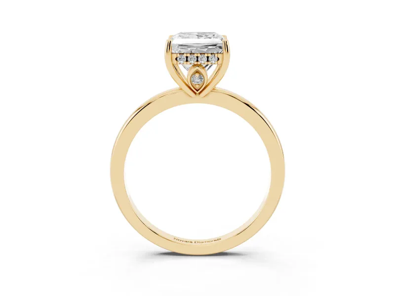 Princess Cut Hidden Halo Solitaire Engagement Ring Setting | Thin Wire Band | Yellow Gold