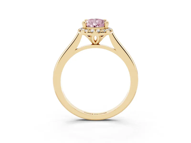 Pear-Shaped Halo Engagement Ring Setting for a Fancy Pink Lab-Grown Diamond | Plain Polished Band | Yellow Gold