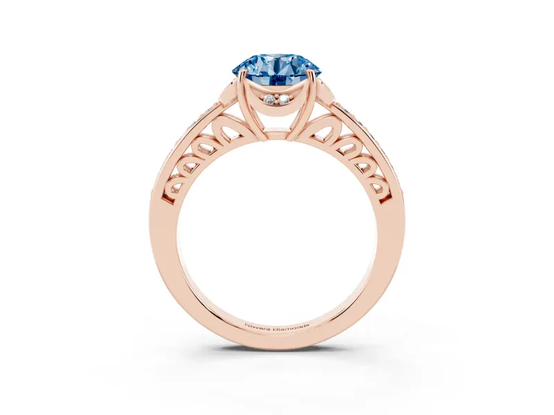 Round Floral Pavé Engagement Ring Setting for a Fancy Blue Lab-Grown Diamond | Rose Gold