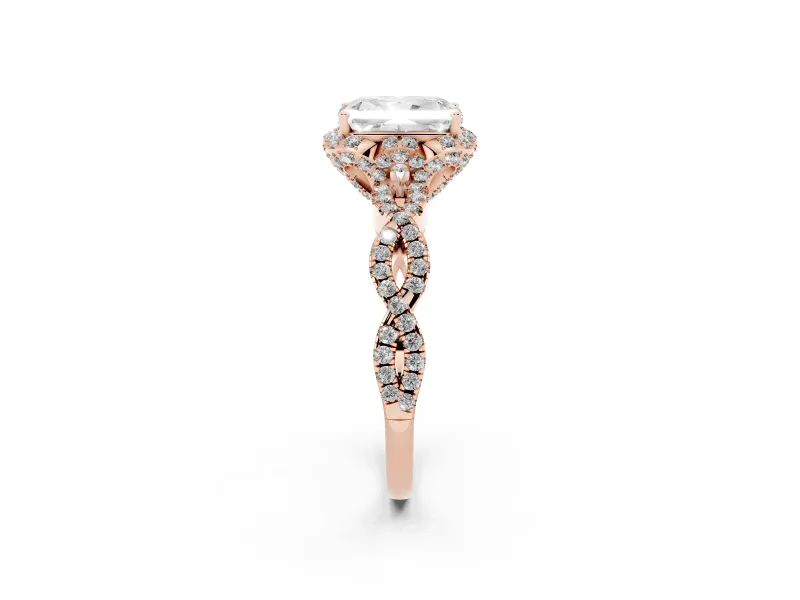 Radiant Cut Milgrain Halo Engagement Ring Setting | Graduated Shoulders | Rose Gold