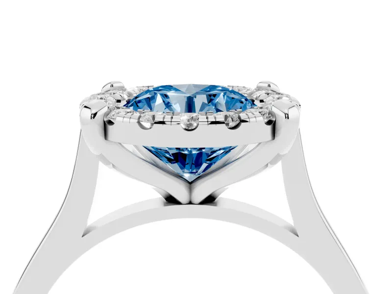 Round Claw Corner Halo Engagement Ring Setting for a Fancy Blue Lab-Grown Diamond | Slim Plain Band | Sterling Silver
