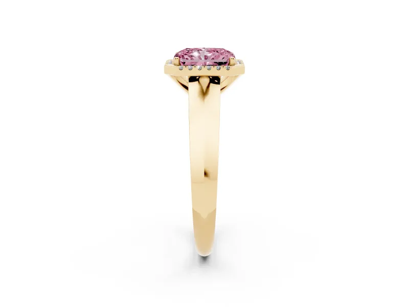 Radiant Cut Knife-Edge Halo Engagement Ring Setting for a Fancy Pink Lab-Grown Diamond | Yellow Gold