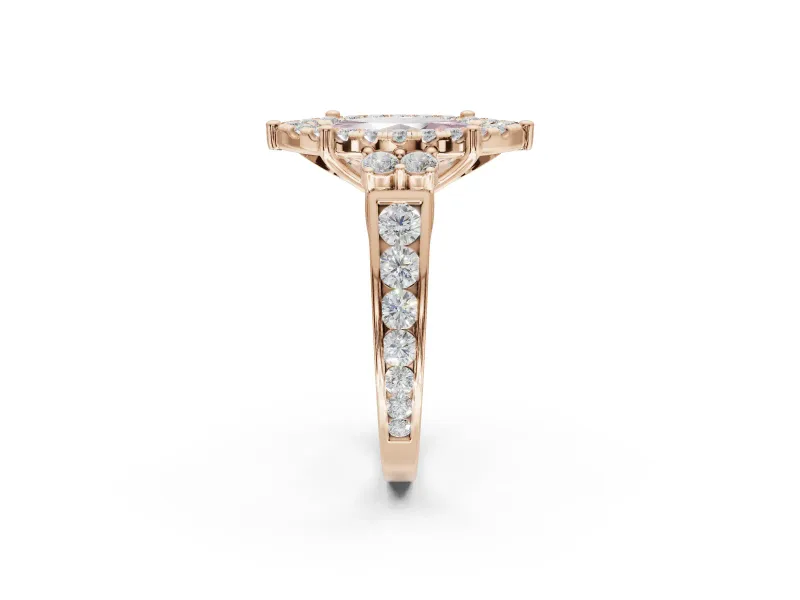 Marquise Halo Engagement Ring Setting for a Fancy Pink Lab-Grown Diamond | Side Clusters | Rose Gold