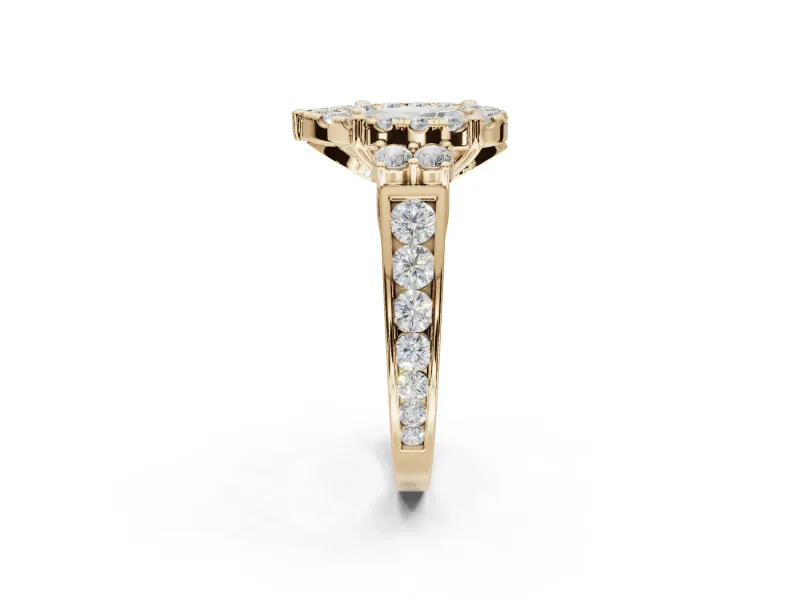 Pear-Shaped Halo Side Cluster Engagement Ring Setting | Graduated Channel Band | Yellow Gold