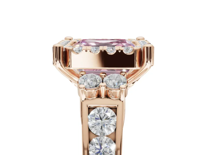 Asscher Cut Halo Engagement Ring Setting for a Fancy Pink Lab-Grown Diamond | Graduated Channel Band | Rose Gold
