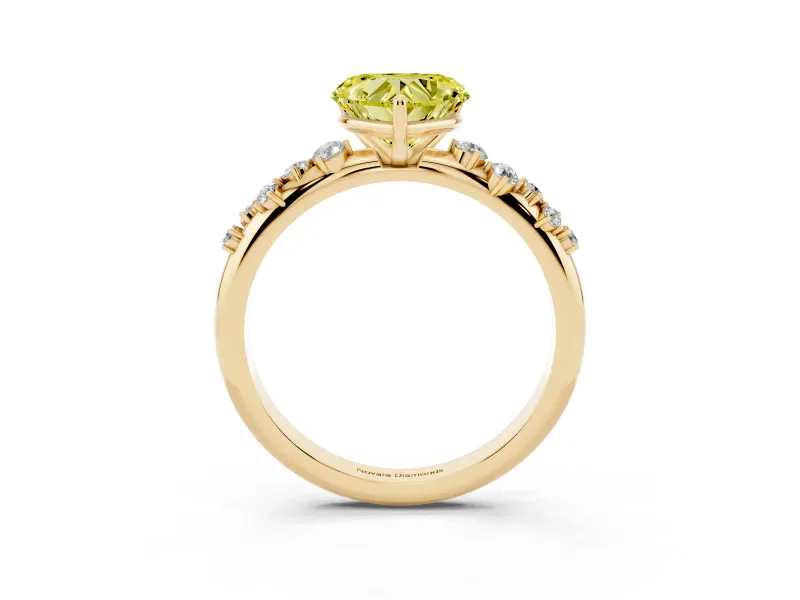 Fancy Yellow Heart Cut Diamond Cluster Solitaire Ring Set in Yellow gold with Prong Setting