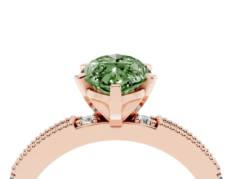 Fancy Green Marquise Cut Diamond Solitaire Ring Set in Rose gold with Slim Pavé Band and Prong Setting