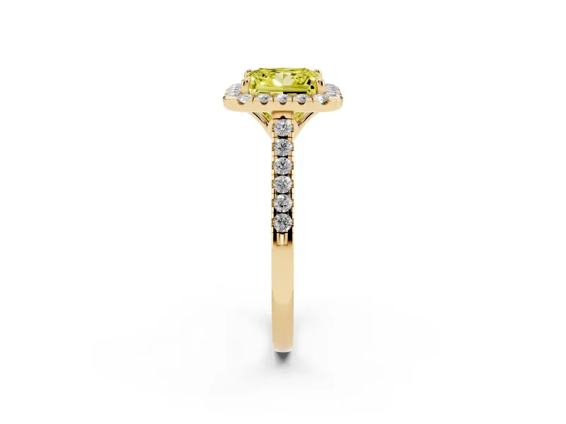 Princess Cut Raised Halo Engagement Ring Setting for a Fancy Yellow Lab-Grown Diamond | Yellow Gold