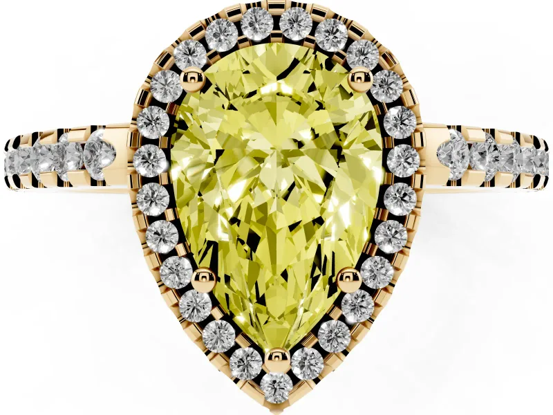 Pear-Shaped Pave Halo Engagement Ring Setting for a Fancy Yellow Lab-Grown Diamond | Yellow Gold