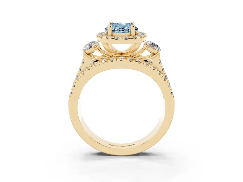 Oval Halo Split Shank Engagement Ring Setting for a Fancy Blue Lab-Grown Diamond | Round Side Stones | Yellow Gold