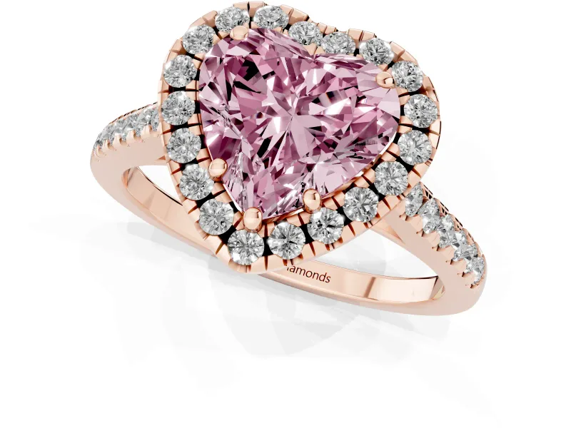 Heart-Shaped Raised Halo Engagement Ring Setting for a Fancy Pink Lab-Grown Diamond | Rose Gold