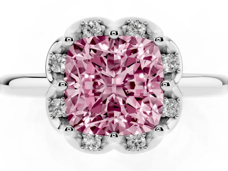 Cushion Cut Petal Halo Engagement Ring Setting for a Fancy Pink Lab-Grown Diamond | Platinum