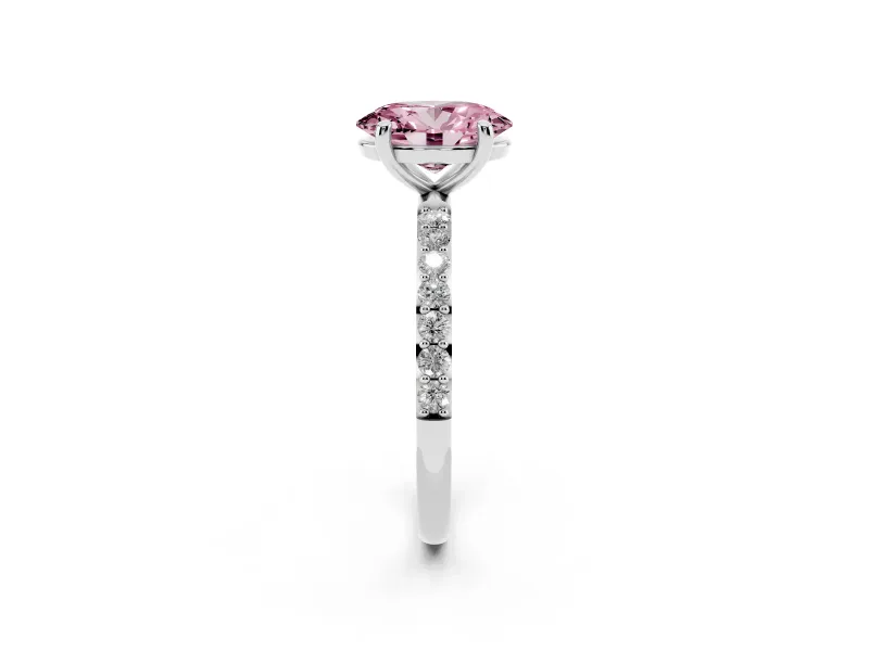Oval Pave Solitaire Engagement Ring Setting for a Fancy Pink Lab-Grown Diamond | Pave Shoulders | White Gold