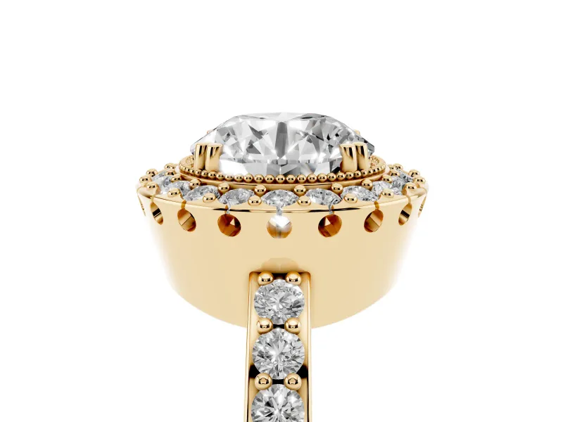 Round Vintage Milgrain Halo Engagement Ring Setting | Pierced Gallery | Yellow Gold