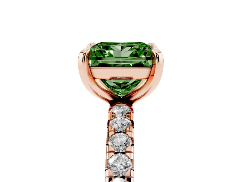 Princess Cut Pavé Solitaire Engagement Ring Setting for a Fancy Green Lab-Grown Diamond | Shared Prong Band | Rose Gold
