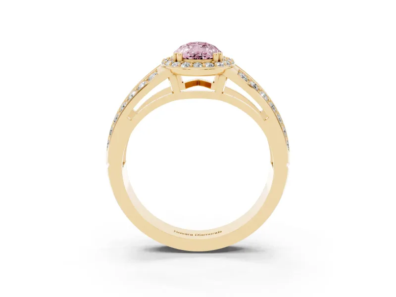 Pear-Shaped Halo Engagement Ring Setting for a Fancy Pink Lab-Grown Diamond | Two-Row Pave Split Shank | Yellow Gold