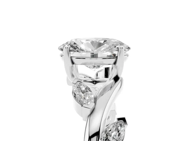 Oval Cut Diamond Solitaire Ring Set in White gold with Twisted Marquise Accent Band