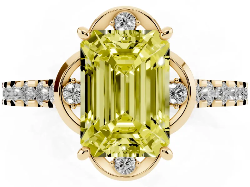 Emerald Cut Floral Petal Engagement Ring Setting for a Fancy Yellow Lab-Grown Diamond | Petal Accents | Yellow Gold